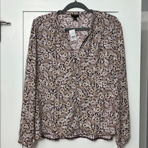 NWT Ann Taylor Burgundy and Cream Floral Blouse